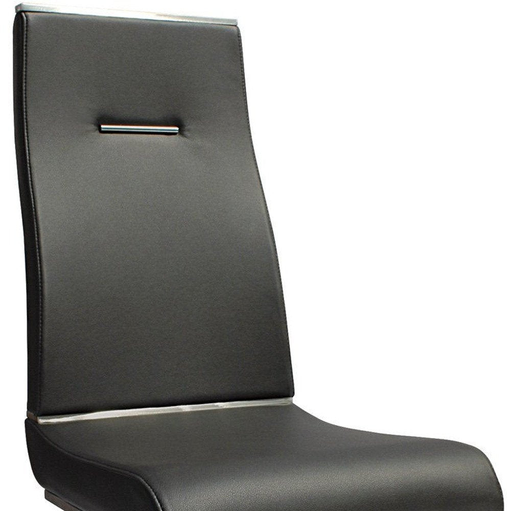 Set of Two Black And Silver Faux Leather And Stainless Steel Dining Side Chairs