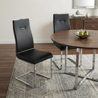 Set of Two Black And Silver Faux Leather And Stainless Steel Dining Side Chairs