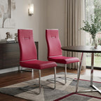 Set of Two Black And Silver Faux Leather And Stainless Steel Dining Side Chairs