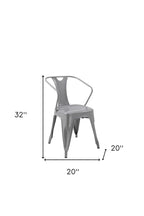Set of Four Gray Metal Partially Open Back Dining Arm Chairs