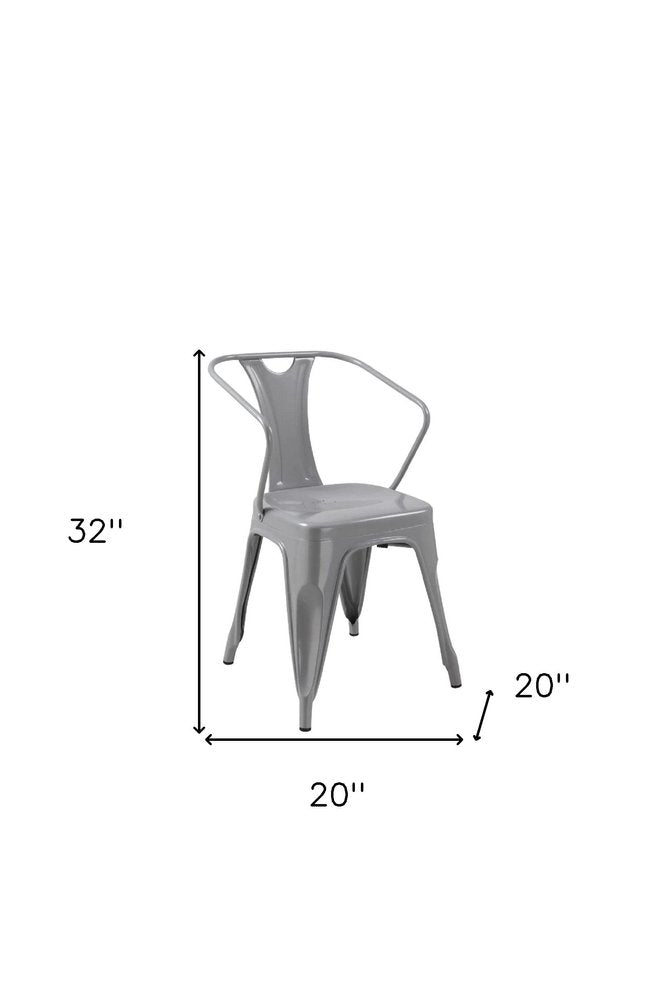 Set of Four Gray Metal Partially Open Back Dining Arm Chairs
