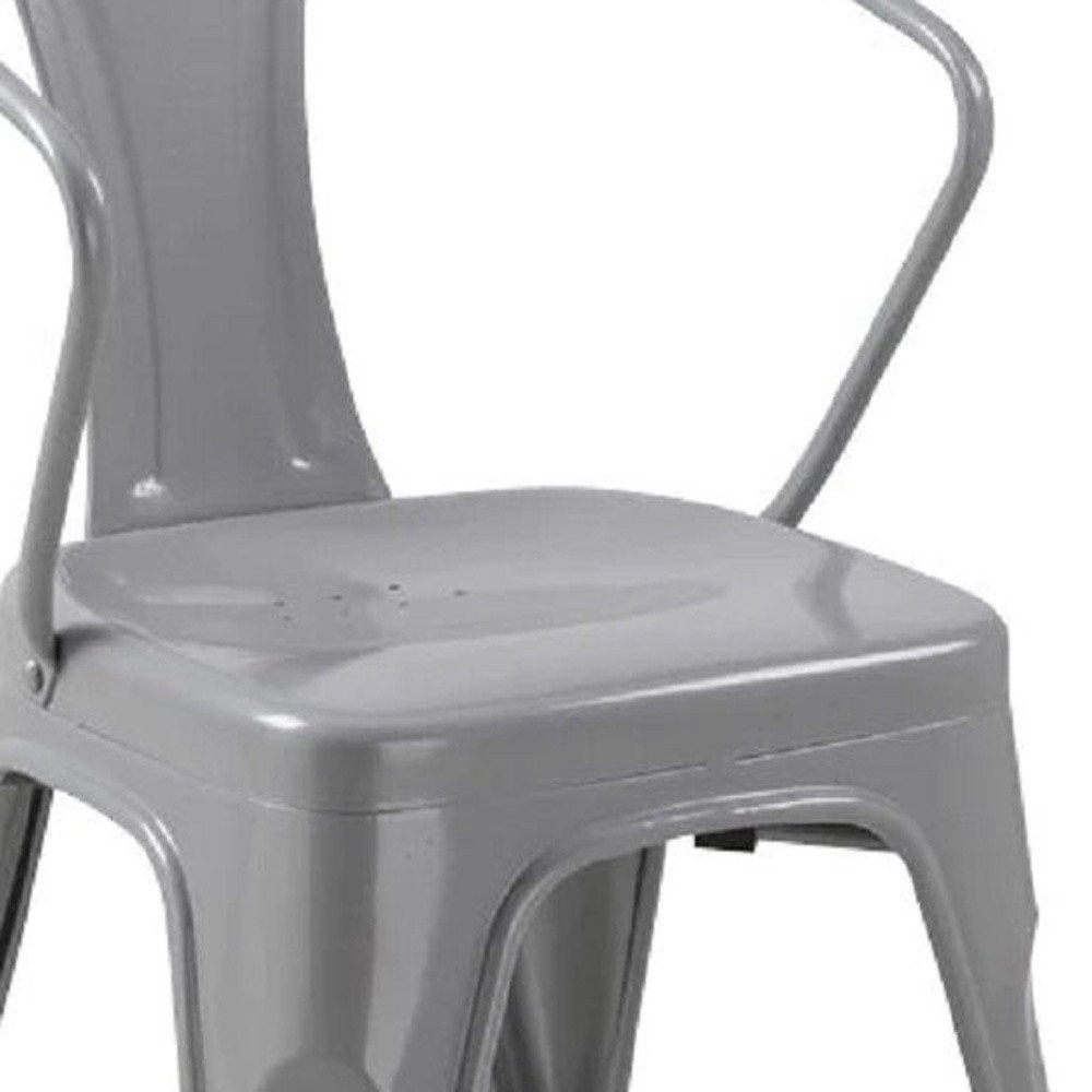 Set of Four Gray Metal Partially Open Back Dining Arm Chairs