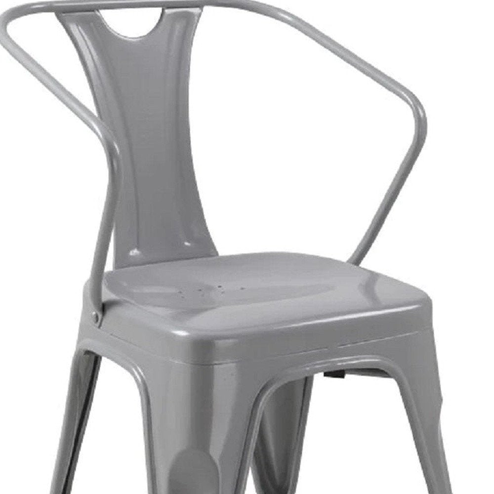 Set of Four Gray Metal Partially Open Back Dining Arm Chairs