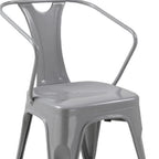 Set of Four Gray Metal Partially Open Back Dining Arm Chairs