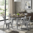 Set of Four Gray Metal Partially Open Back Dining Arm Chairs