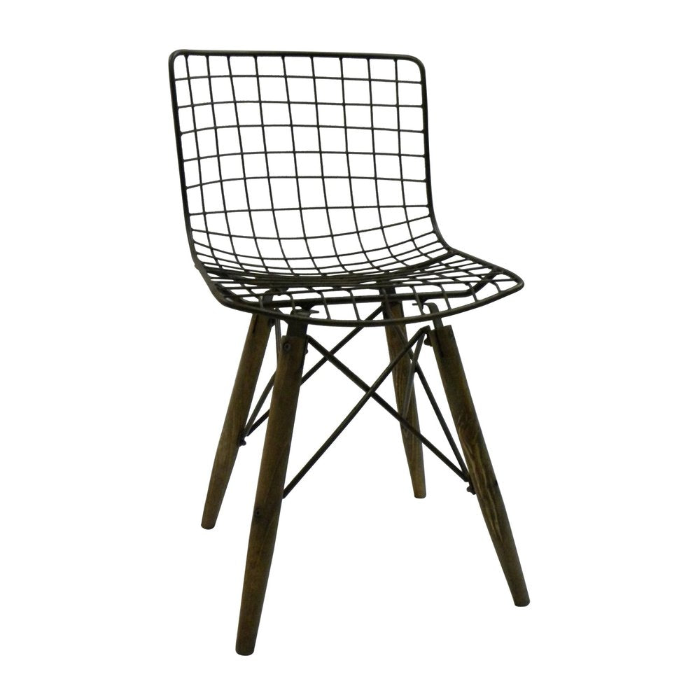 Set of Two Gray And Brown Metal Open Back Dining Side Chairs
