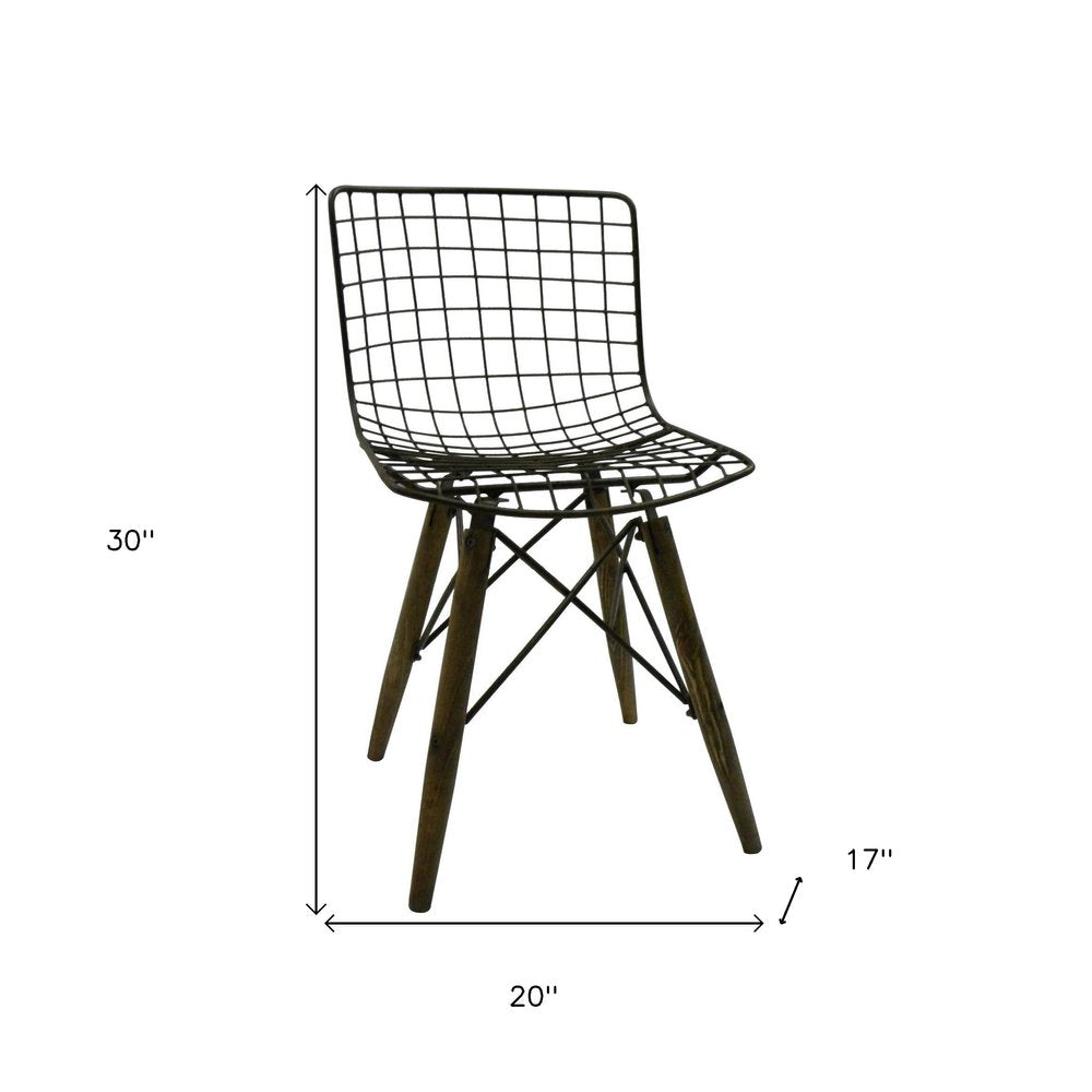 Set of Two Gray And Brown Metal Open Back Dining Side Chairs