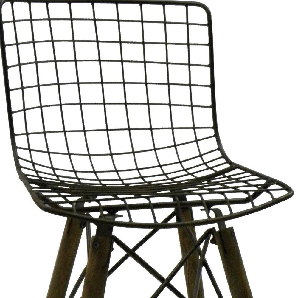 Set of Two Gray And Brown Metal Open Back Dining Side Chairs