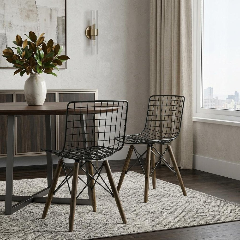 Set of Two Gray And Brown Metal Open Back Dining Side Chairs