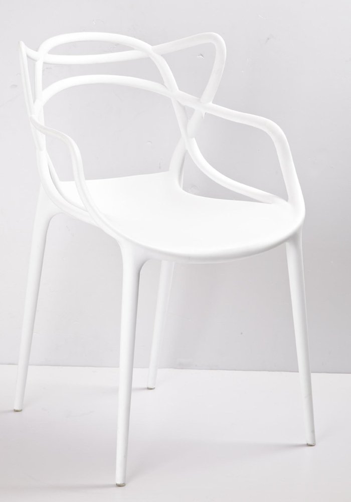Set of Four White Heavy Duty Plastic Open Back Dining Arm Chairs
