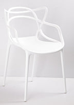 Set of Four White Heavy Duty Plastic Open Back Dining Arm Chairs