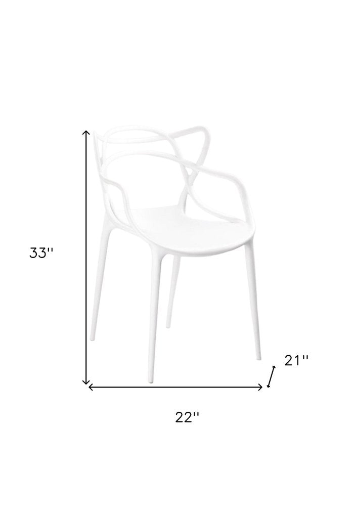 Set of Four White Heavy Duty Plastic Open Back Dining Arm Chairs