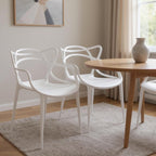 Set of Four White Heavy Duty Plastic Open Back Dining Arm Chairs