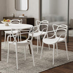 Set of Four White Heavy Duty Plastic Open Back Dining Arm Chairs