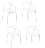 Set of Four White Heavy Duty Plastic Open Back Dining Arm Chairs