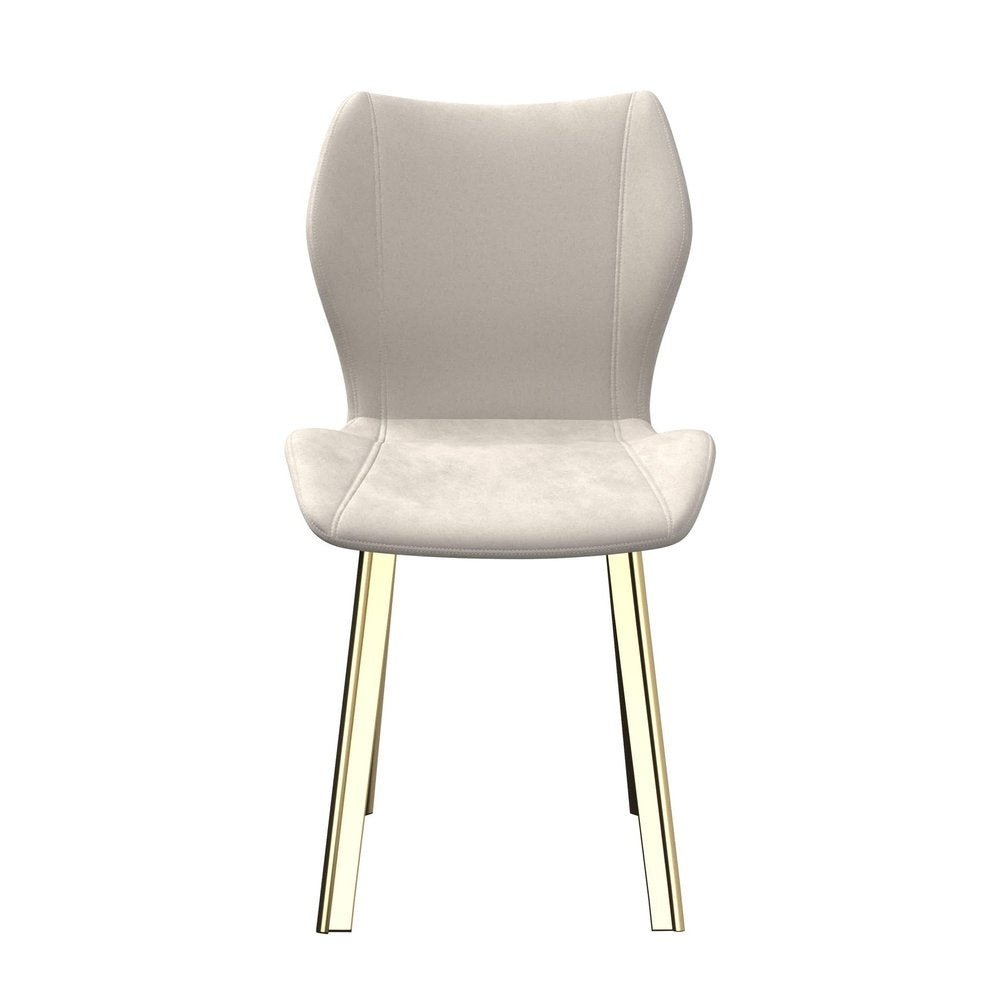 Set of Four Cream And Gold Fabric And Velvet And Metal Dining Side Chairs