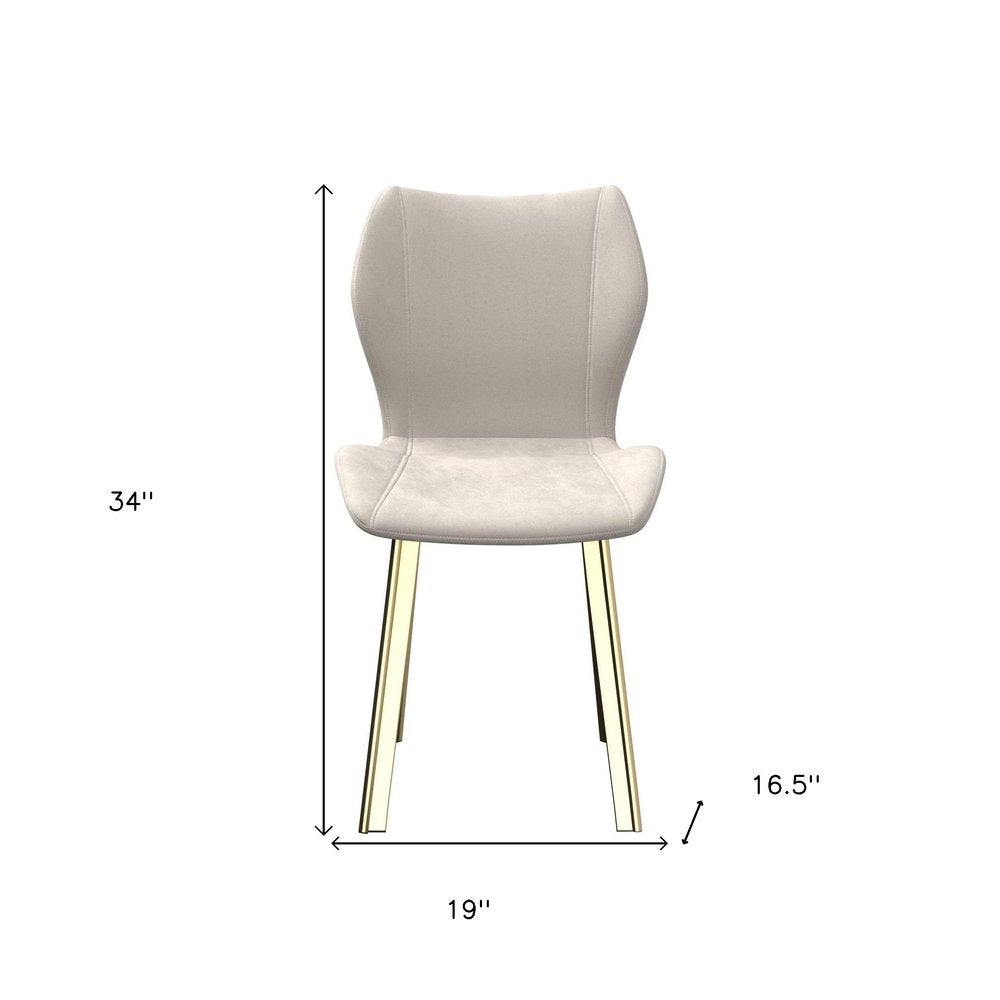 Set of Four Cream And Gold Fabric And Velvet And Metal Dining Side Chairs
