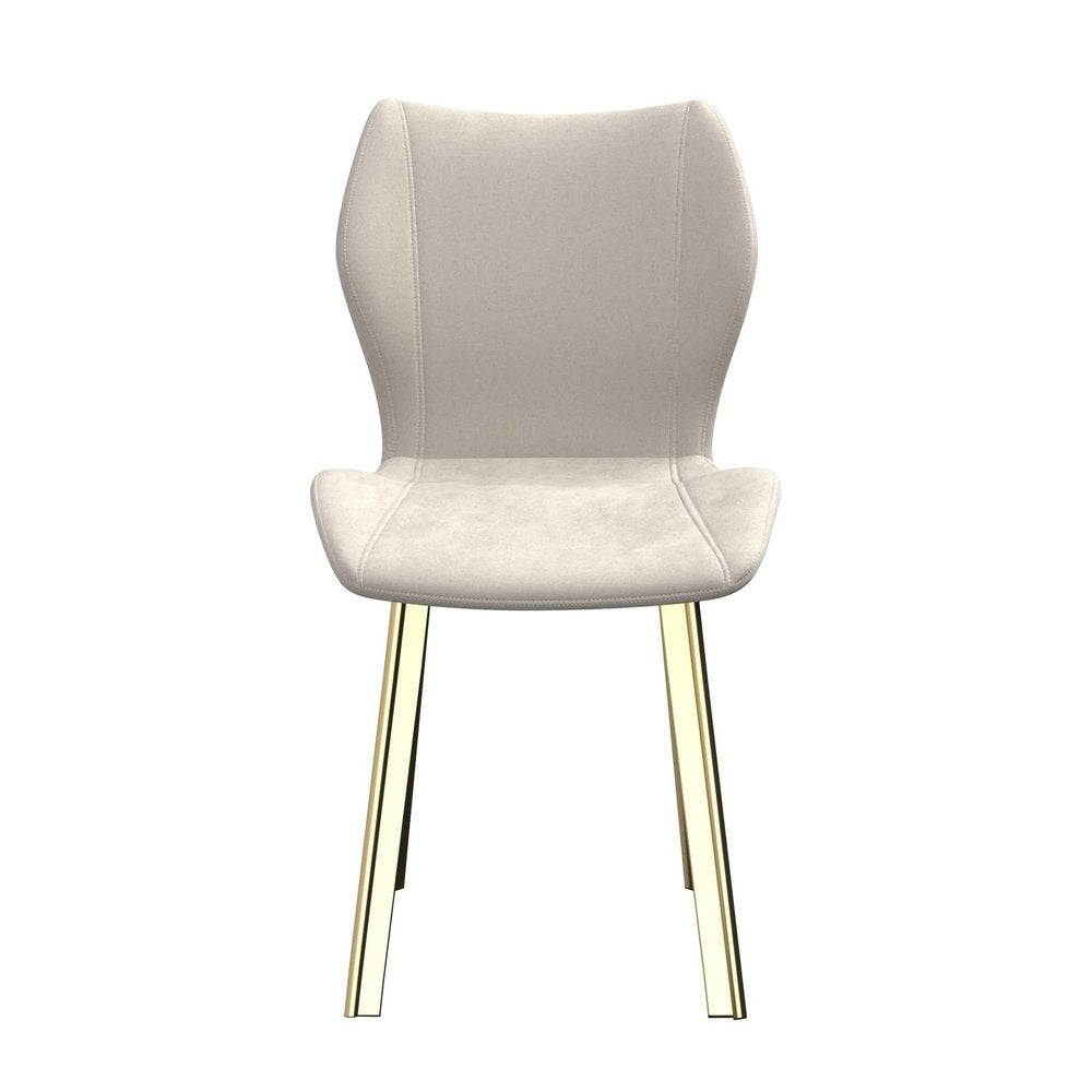 Set of Four Cream And Gold Fabric And Velvet And Metal Dining Side Chairs
