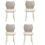 Set of Four Cream And Gold Fabric And Velvet And Metal Dining Side Chairs
