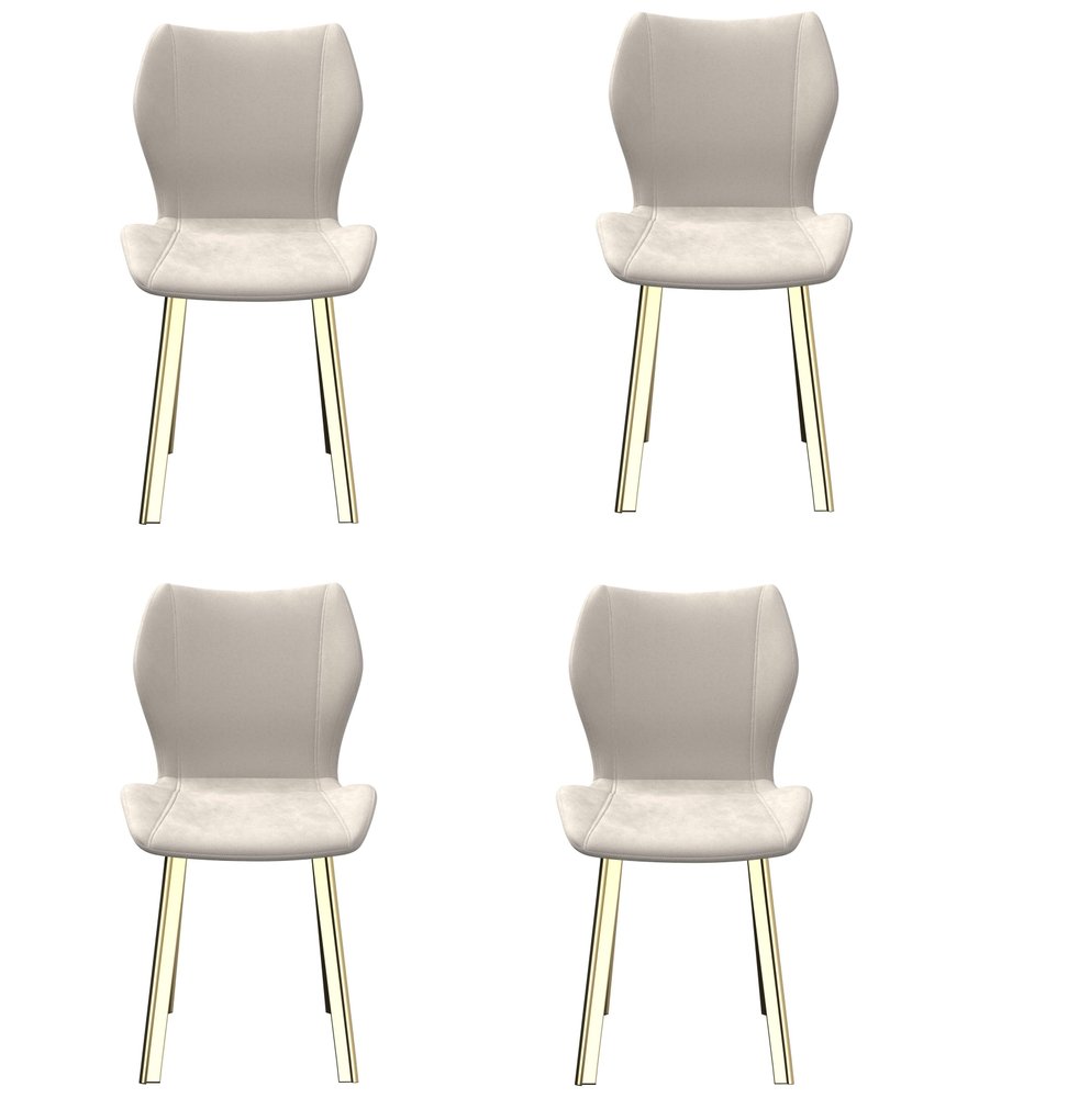 Set of Four Cream And Gold Fabric And Velvet And Metal Dining Side Chairs