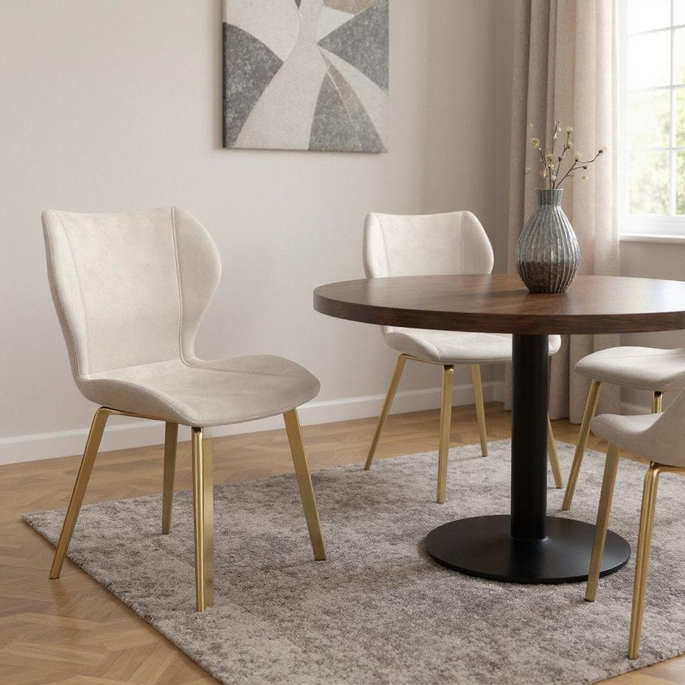 Set of Four Cream And Gold Fabric And Velvet And Metal Dining Side Chairs