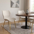 Set of Four Cream And Gold Fabric And Velvet And Metal Dining Side Chairs
