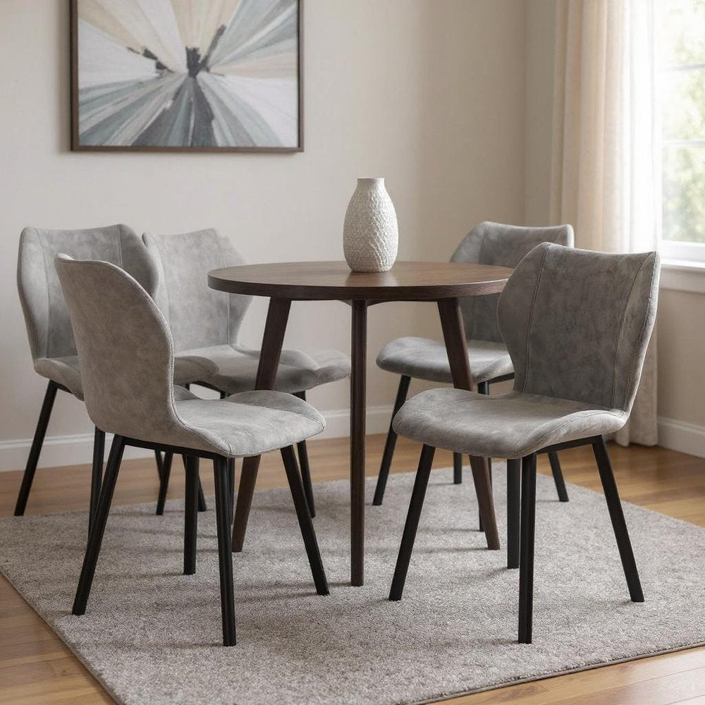 Set of Four Cream And Gold Fabric And Velvet And Metal Dining Side Chairs