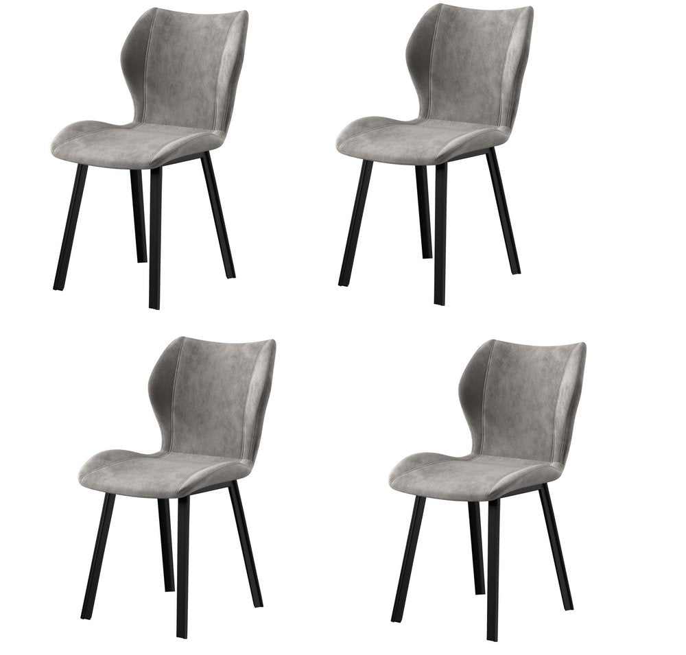 Set of Four Cream And Gold Fabric And Velvet And Metal Dining Side Chairs