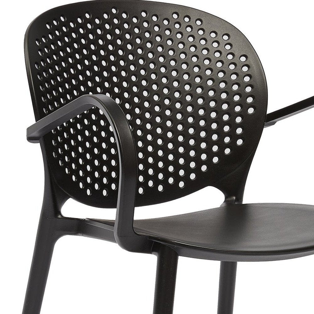 Set of Four Orange Heavy Duty Plastic Partially Open Back Dining Arm Chairs
