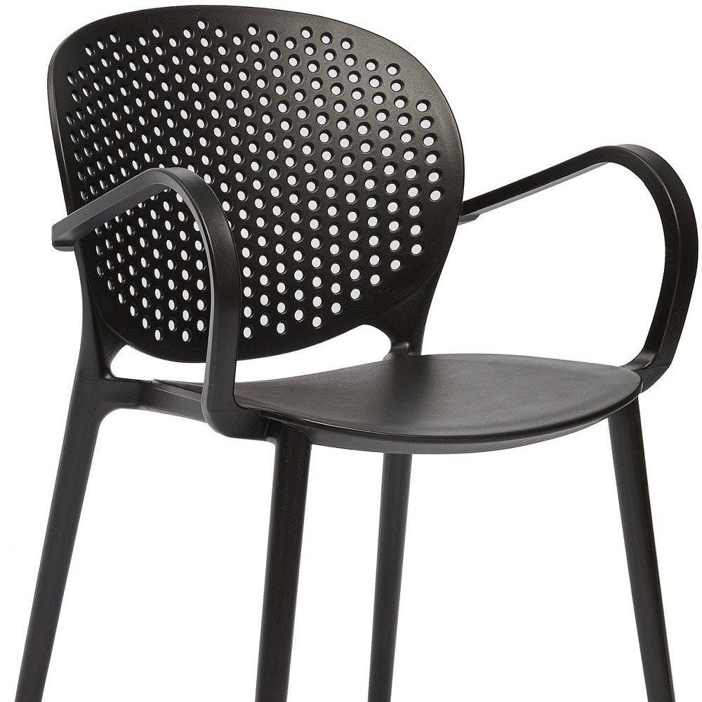 Set of Four Orange Heavy Duty Plastic Partially Open Back Dining Arm Chairs