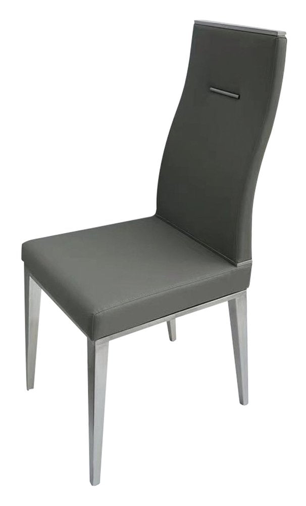 Set of Four Dark Gray And Silver Faux Leather And Wood Dining Side Chairs