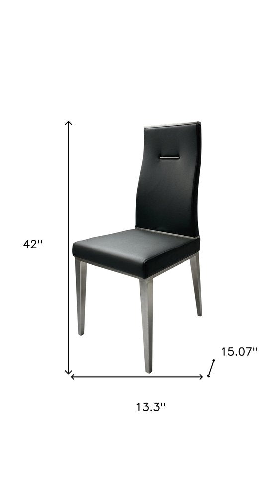 Set of Four Dark Gray And Silver Faux Leather And Wood Dining Side Chairs