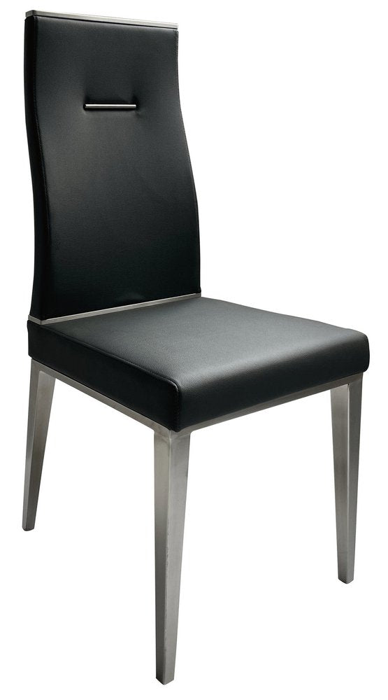 Set of Four Dark Gray And Silver Faux Leather And Wood Dining Side Chairs