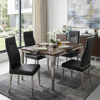 Set of Four Dark Gray And Silver Faux Leather And Wood Dining Side Chairs
