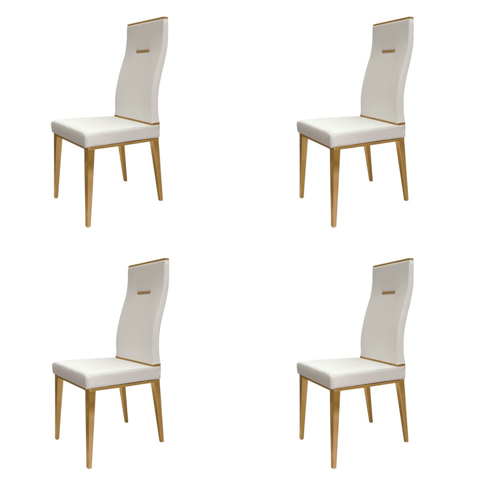 Set of Four Black and Gold Upholstered Faux Leather Dining Side Chairs