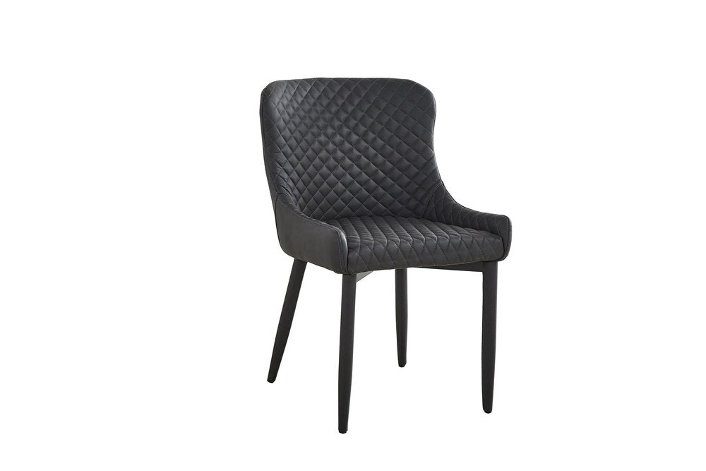 Set of Four Dark Gray And Black Tufted Faux Leather And Metal Geometric Print Dining Side Chairs