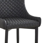 Set of Four Dark Gray And Black Tufted Faux Leather And Metal Geometric Print Dining Side Chairs