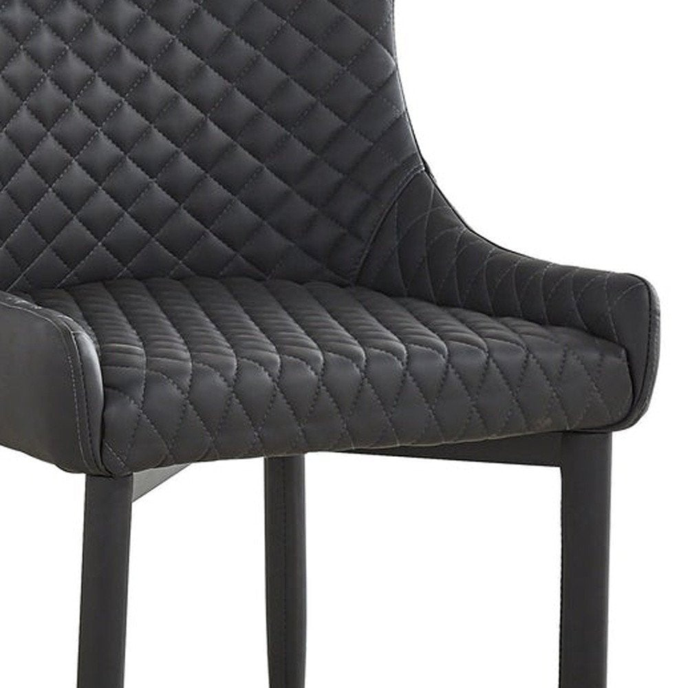 Set of Four Dark Gray And Black Tufted Faux Leather And Metal Geometric Print Dining Side Chairs