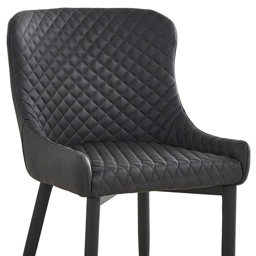Set of Four Dark Gray And Black Tufted Faux Leather And Metal Geometric Print Dining Side Chairs