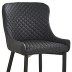 Set of Four Dark Gray And Black Tufted Faux Leather And Metal Geometric Print Dining Side Chairs