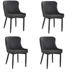 Set of Four Dark Gray And Black Tufted Faux Leather And Metal Geometric Print Dining Side Chairs