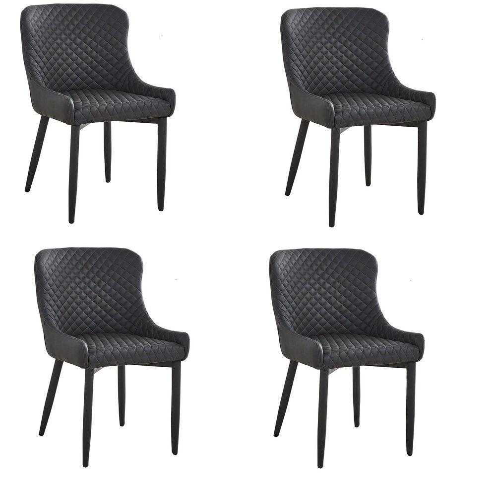 Set of Four Dark Gray And Black Tufted Faux Leather And Metal Geometric Print Dining Side Chairs