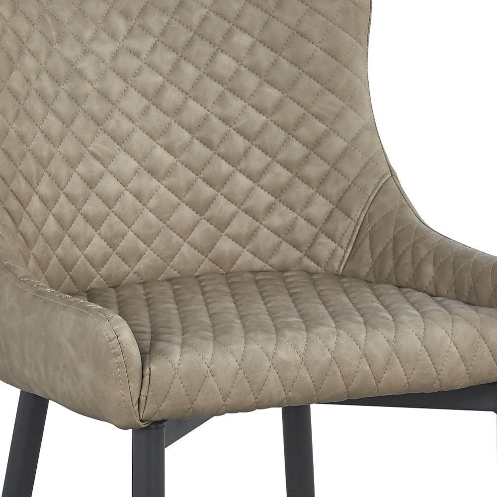 Set of Four Dark Gray And Black Tufted Faux Leather And Metal Geometric Print Dining Side Chairs
