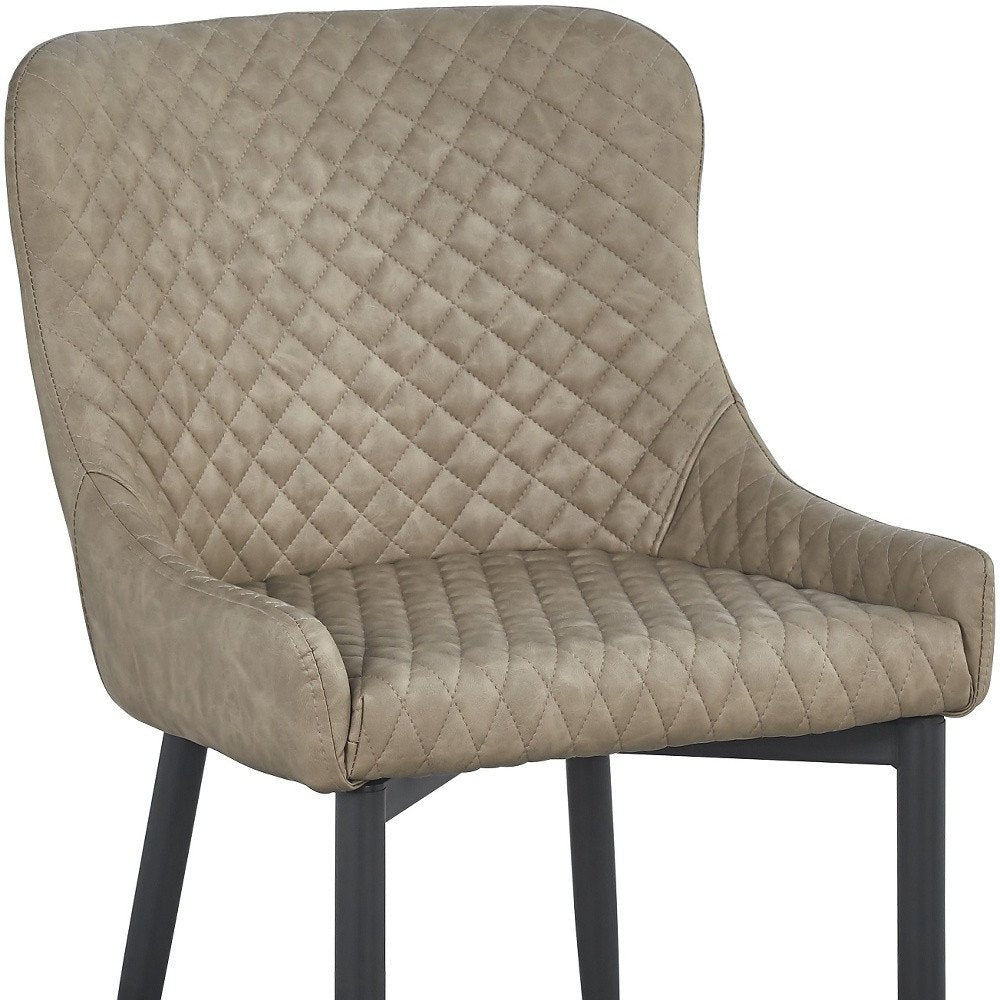 Set of Four Dark Gray And Black Tufted Faux Leather And Metal Geometric Print Dining Side Chairs