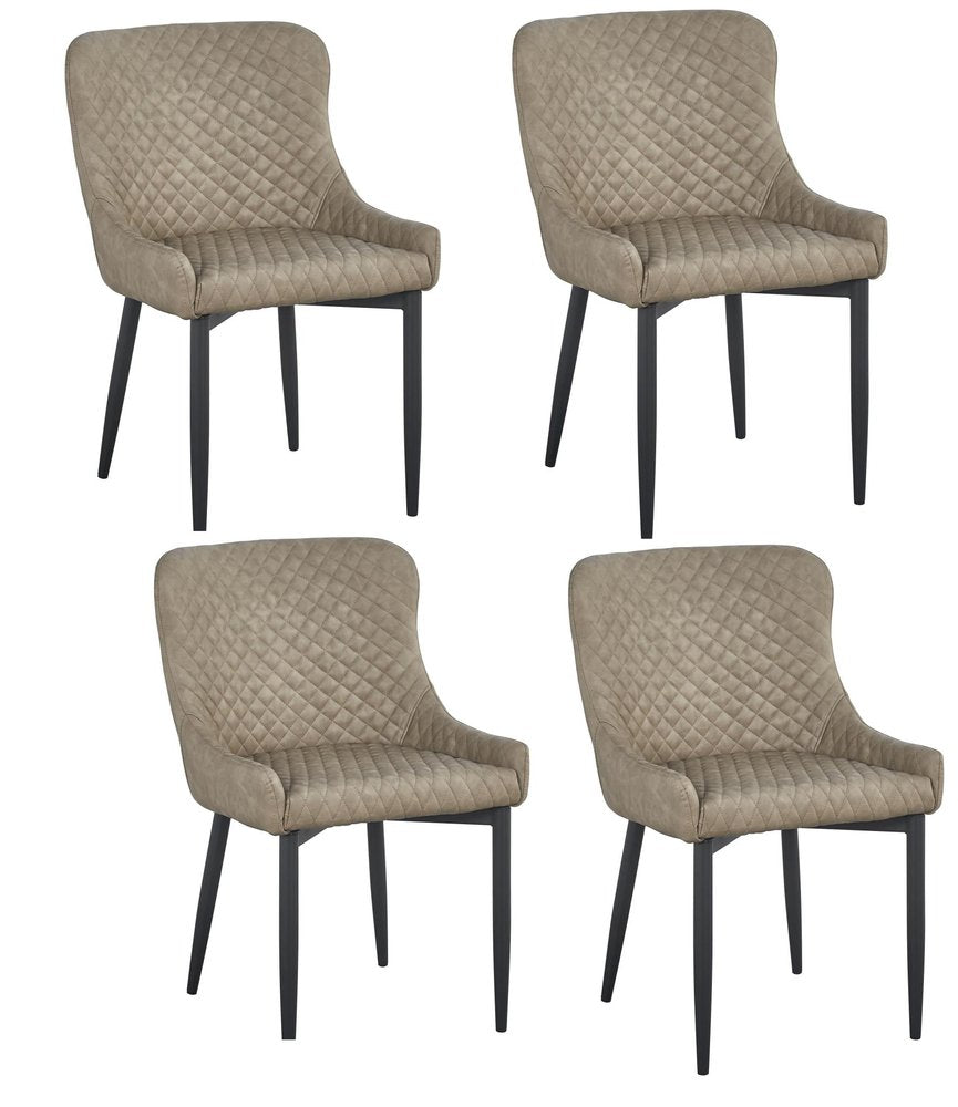 Set of Four Dark Gray And Black Tufted Faux Leather And Metal Geometric Print Dining Side Chairs