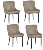 Set of Four Dark Gray And Black Tufted Faux Leather And Metal Geometric Print Dining Side Chairs