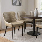 Set of Four Dark Gray And Black Tufted Faux Leather And Metal Geometric Print Dining Side Chairs