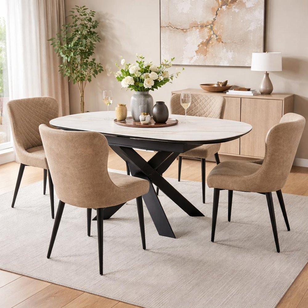Set of Four Dark Gray And Black Tufted Faux Leather And Metal Geometric Print Dining Side Chairs