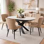 Set of Four Dark Gray And Black Tufted Faux Leather And Metal Geometric Print Dining Side Chairs