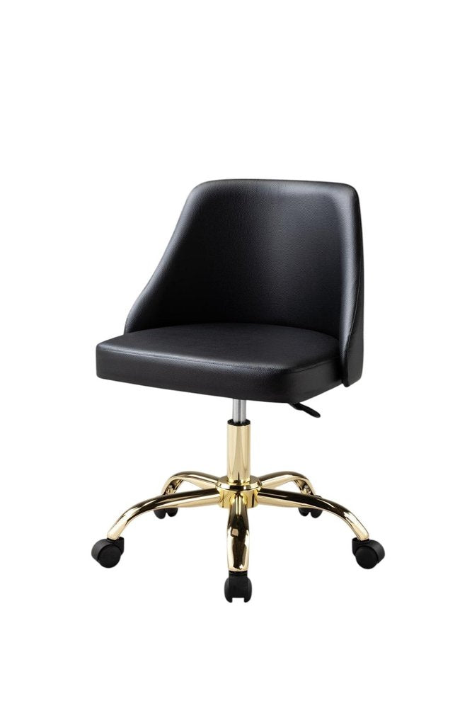 Black and Gold Faux Leather Adjustable Height Swivel Rolling Office Chair